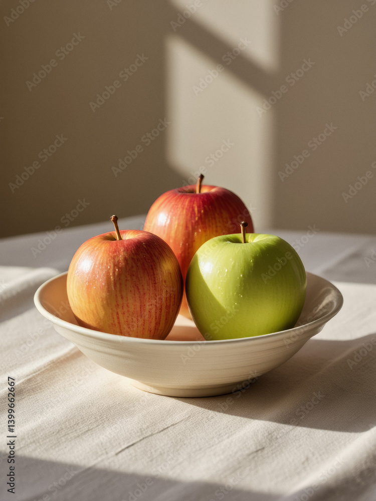 Poster everyday objects - for downstream advertisement and design: three apples, a mix of red and green var