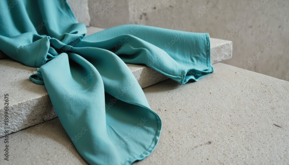 Poster everyday objects - for downstream advertisement and design: a turquoise fabric gracefully drapes ove