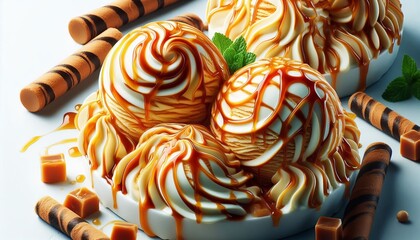 Ice creams with rippled caramel veins – Frozen treats with gol