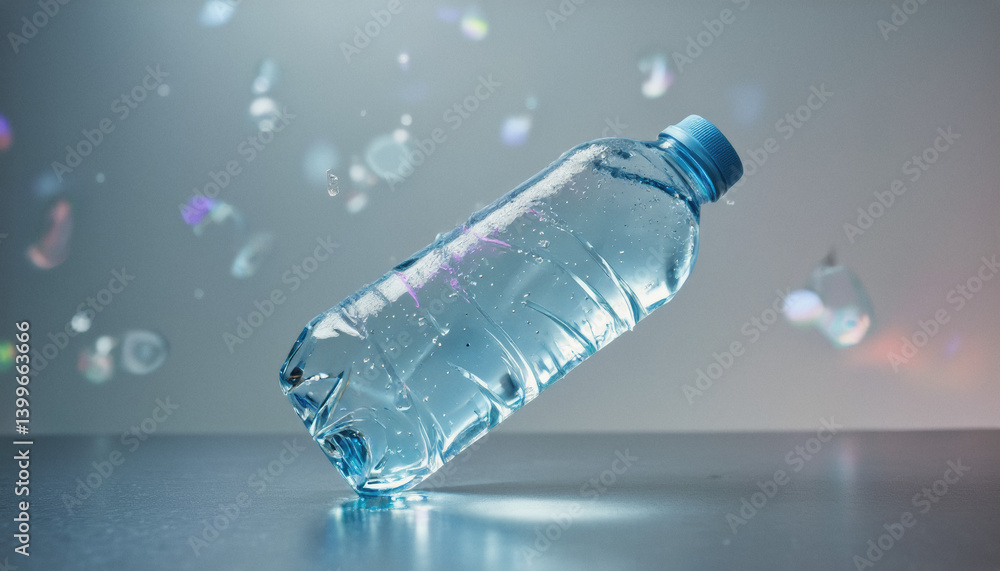 Poster everyday objects - for downstream advertisement and design: a clear plastic bottle filled with water