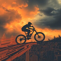 Fototapeta premium rider, boy, biking, wheel, bicyclist, black, speed, child, helmet