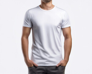 Plain white t-shirt, perfect for casual wear or layering isolate on white background.