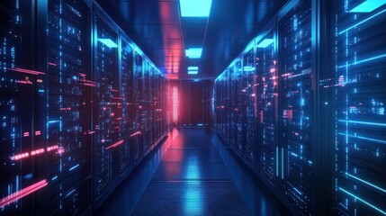 A futuristic supercomputer room with endless glowing servers, humming softly, --ar 16:9 --v 6.1 Job ID: 07bffa08-6946-4062-ac59-71ea66de074b