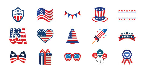 American Independence Day vector set. 4th of July design vector illustration collection
