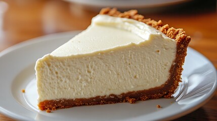Serving of Classic Cheesecake with Crumble Crust on White Plate