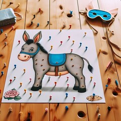 Pin the Tail Game A poster of a donkey or other figure with nume