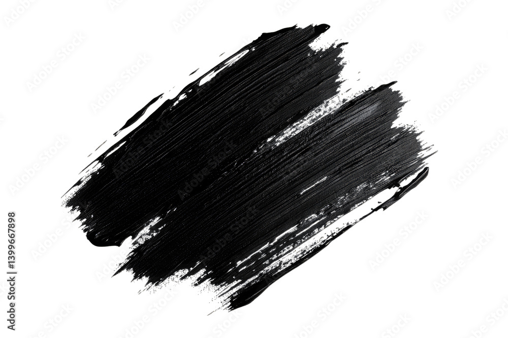 Poster a bold black paint stroke on a white background showcasing texture and movement ideal for artistic p