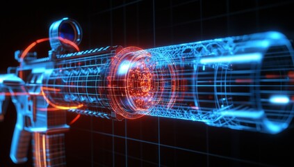 High-tech rifle schematic.  Advanced weapon design, digitally rendered