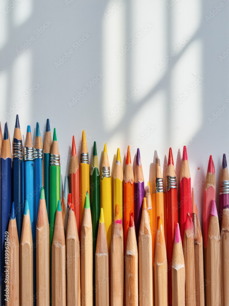 Aufkleber everyday objects - for downstream advertisement and design: a vibrant array of colored pencils stand