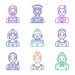 Diverse Occupations Line Icon Set