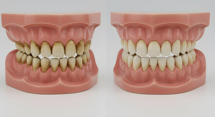 Obraz premium Before and After Teeth Whitening: A Visual Guide to Dental Hygiene and Stain Removal