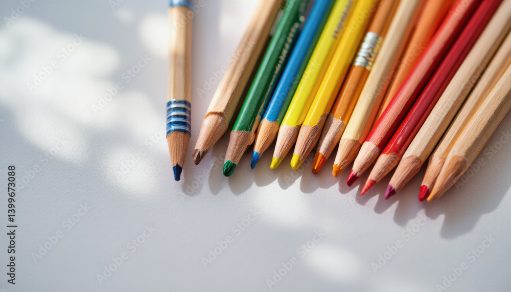 Aufkleber everyday objects - for downstream advertisement and design: a collection of colored pencils in a rai