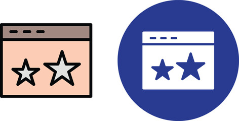 A clean, minimalist web browser window icon featuring two star-rating symbols, with sleek lines, a simple toolbar, and an uncluttered design — perfect for displaying user reviews and feedback scores.
