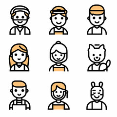 Cartoon People and Animal Icon Set