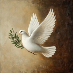 Fototapeta premium White Dove with Olive Branch Symbolizing Peace in Artistic Style