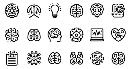 Human brain icon set with different style. Creative idea flat line icon. Human brain icon set solid and outline style isolated on transparent background
