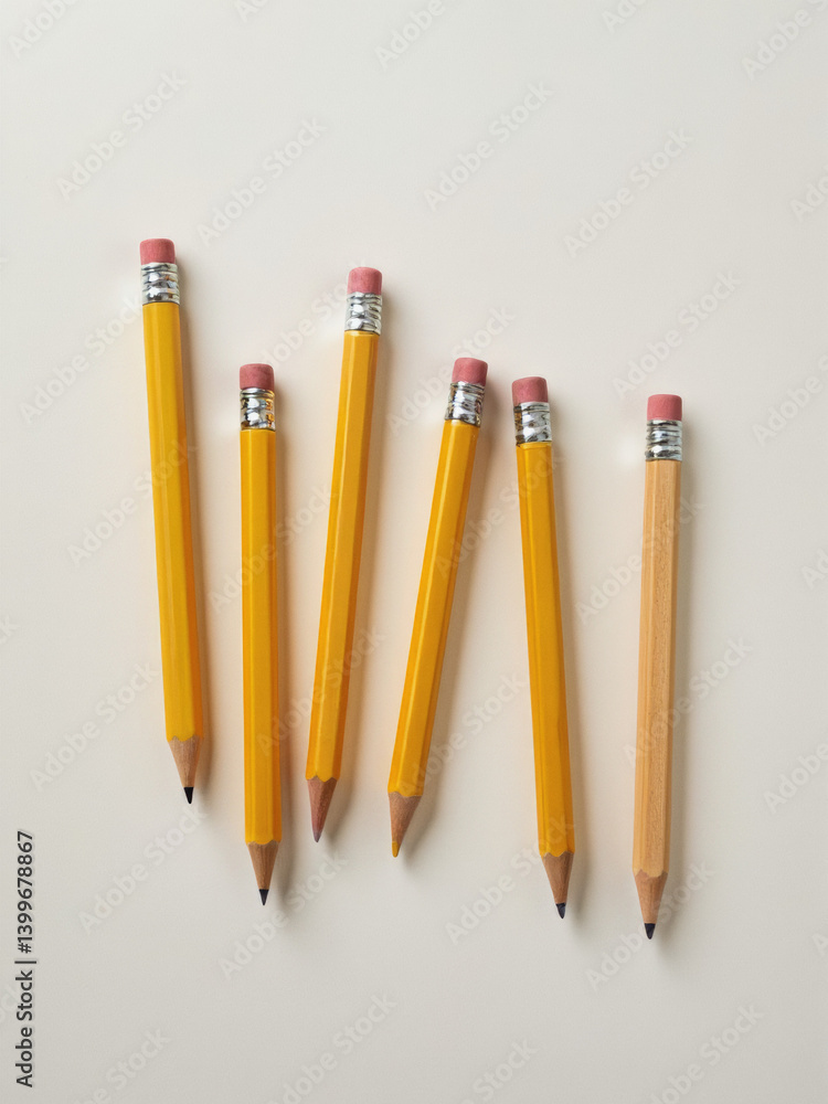 Aufkleber everyday objects - for downstream advertisement and design: seven yellow pencils of varying lengths 