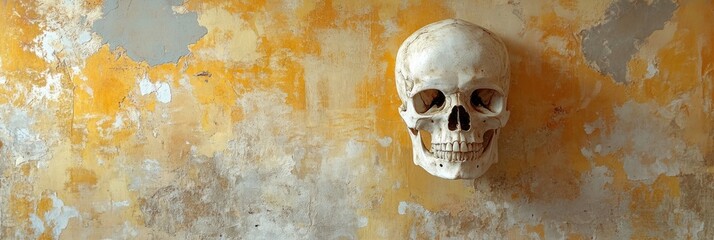 Skull on a weathered, antique wall