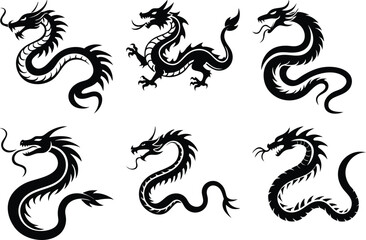 Chinese dragon silhouette set