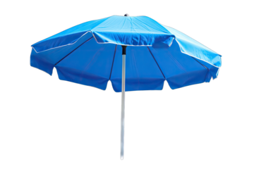 a blue beach umbrella with a sturdy pole designed to provide shade and protection from the sun ideal for outdoor leisure activities