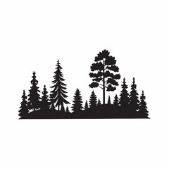 Fototapeta premium Serene black silhouette of a majestic forest landscape featuring tall pines evergreen trees and a lush undergrowth simple elegant