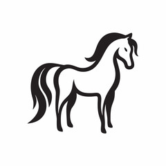 Elegant black and white horse line art graceful equine silhouette strong and powerful animal illustration simple yet striking design
