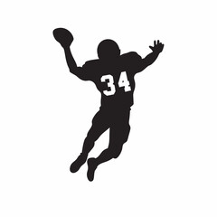 Gridiron Glory A leaping football player number 34 makes an incredible catch a silhouette against a bright white background dynamic