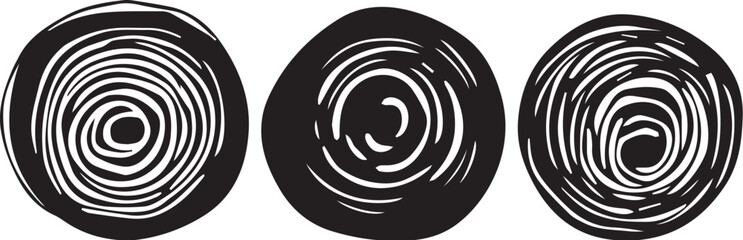 Set of round doodle hand drawn patterns and textures. Abstract organic shapes, different textured circles. Hand drawn vector illustration