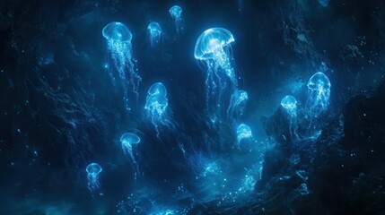Fototapeta premium Bioluminescent Jellyfish Cave