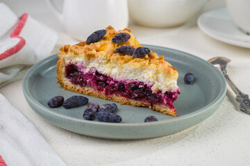 Homemade pie with honeysuckle and cottage cheese
