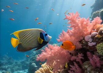 Obraz premium Colorful fish swimming near coral reef