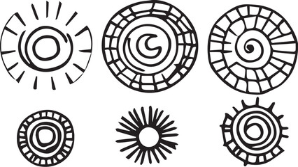 Set of round doodle hand drawn patterns and textures. Abstract organic shapes, different textured circles. Hand drawn vector illustration