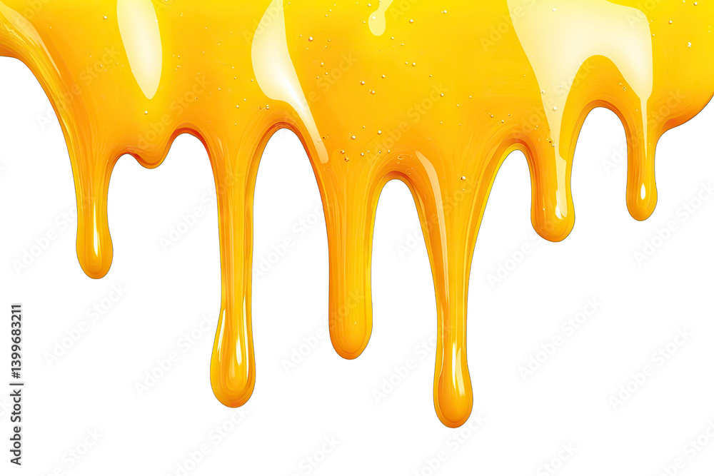 Poster vibrant yellow liquid dripping down resembling honey or a thick sauce with a glossy texture and a cl