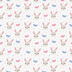 Cute rabbit dots and heart seamless pattern. Create kids fabric, card and banner. Vector illustration