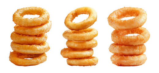 Crispy fried onion rings isolated on transparent background.
