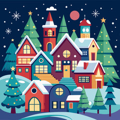 Naklejka premium christmas village houses vector art. Christmas related vector art.
