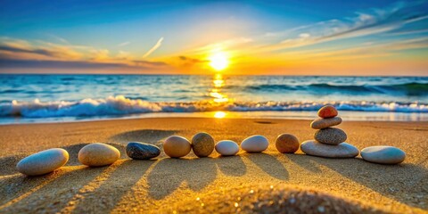 Golden Hour Stones & Wood Seascape: Abstract Sunset Beach Photography