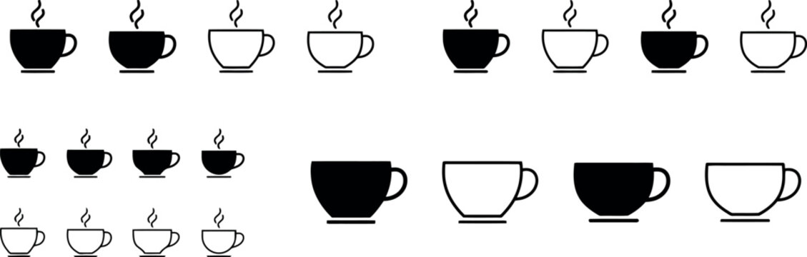 Coffee Cup Icon Set - Vector Line Art of Coffee Mug, Espresso, and Hot Drink Symbols