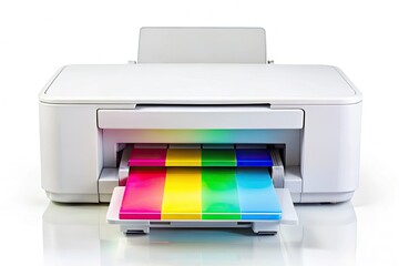 Isolated Color Printer, Office Equipment, Printing Machine, High-Resolution Image, White Background, CMYK Printer, Inkjet Printer, Laser Printer, Device Photography, Product Shot