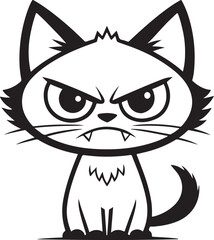 Anger cat cute black cat cartoon vector illustration, funny feline pet