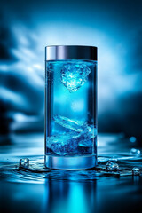 A glass of water with ice cubes floating in it