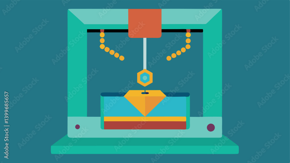 Poster layered printing process a crosssection view of a 3d printer in action with a printed jewelry piece 
