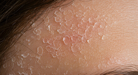 Fototapeta premium Closeup of Dry Skin Condition: Severe Flaking and Scaly Texture on Forehead