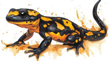 frog on white background Fire Salamander -
