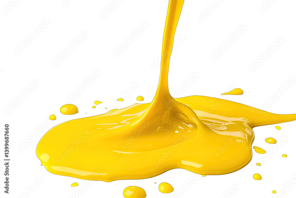 Aufkleber a vibrant yellow paint is being poured creating a smooth glossy surface with droplets forming around