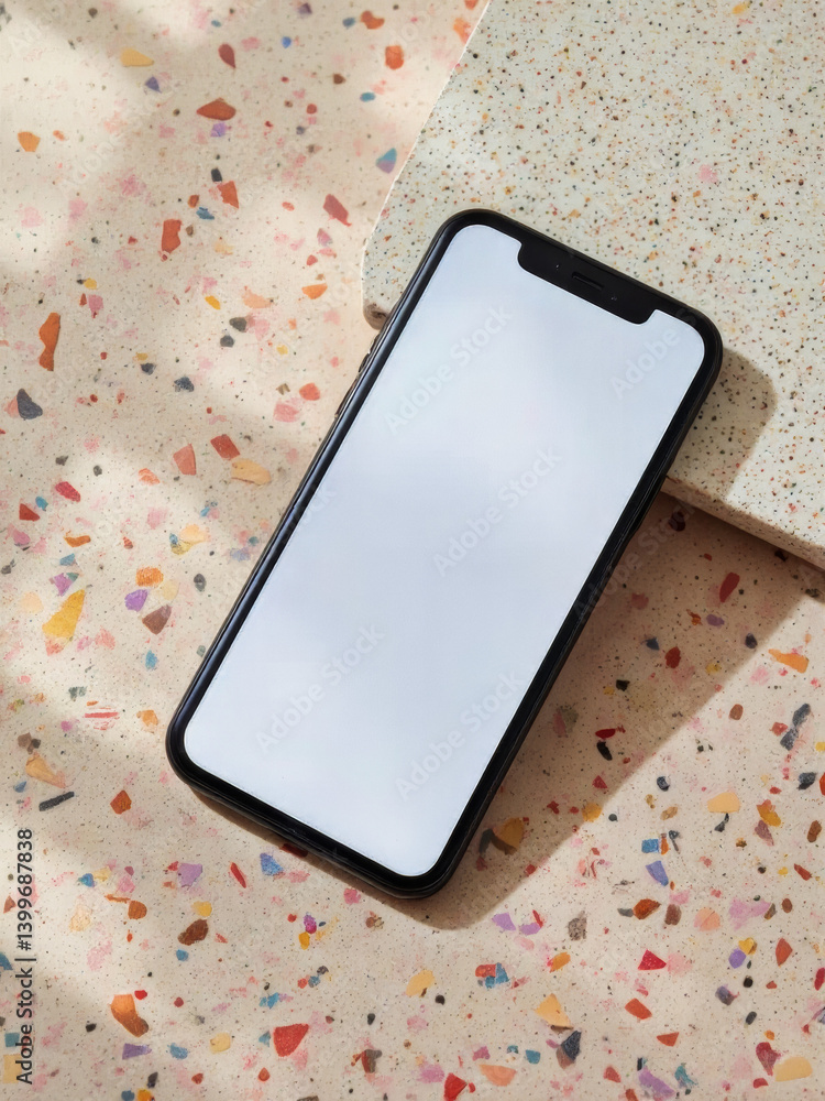 Aufkleber everyday objects - for downstream advertisement and design: a smartphone with a blank screen rests o