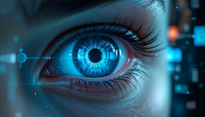 Fototapeta premium Azure Eye: Digital Iris, Tech Interface, Futuristic Vision.