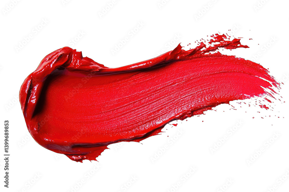 Poster a vibrant red paint stroke on a white background showcasing texture and color depth ideal for artist