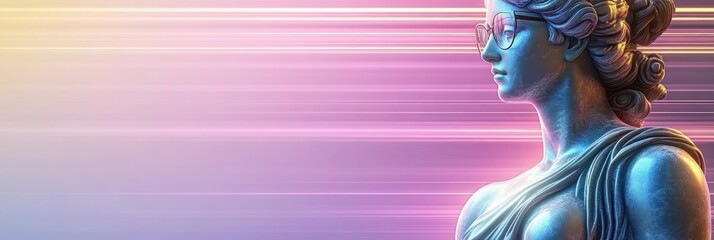 Stylish Statue of a Woman with Glasses in a Neon Light Setting