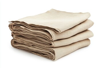 Stack of folded light cloths isolated on white background